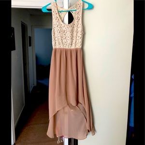 High-low white and tan dress